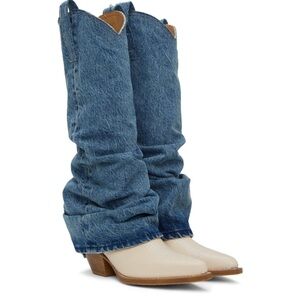 R13 Blue & White Mid Cowboy Denim Sleeve Boots, women’s size 40 (8.5-9)